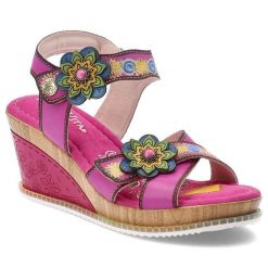 Sandały damskie Laura Vita, na koturnie ozdobne kwiaty regulowany pasek wygodna podeszwa letni styl, różowe, 26 AS308-26. Czerwone klapki damskie Laura Vita, bez wzorów. Za 339.00 zł.