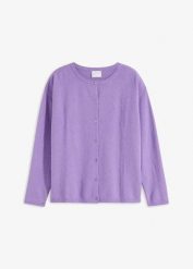 Cienki sweter rozpinany. Fioletowe swetry damskie bonprix, bez wzorów, eleganckie, bez kołnierzyka, bez ramiączek, bez kaptura. Za 94.99 zł.