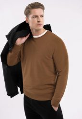 Gładka bluza B‑ANDY. Brązowe bluzy męskie Volcano, m, bez wzorów, z bawełny, bez kaptura. Za 139.99 zł.