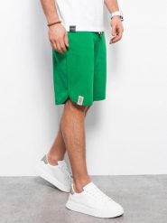 Szorty męskie dresowe wykończone lamówka - zielone V1 - Rozmiar: M. Zielone szorty męskie Ombre Clothing, m, bez wzorów, z bawełny. W wyprzedaży za 29.99 zł.