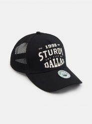 Czapka z daszkiem typu trucker z nadrukiem - czarny. Czarne czapki i kapelusze męskie Sinsay, bez wzorów. Za 19.99 zł.