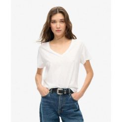 Koszulka z haftem V w slubie. Białe koszulki sportowe damskie Superdry., bez wzorów, z bawełny, bez kołnierzyka, bez ramiączek. Za 127.15 zł.