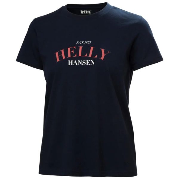 Koszulka damska Helly Hansen Cora Graphic 2.0. Niebieskie koszulki sportowe damskie Helly Hansen, l, bez wzorów, z bawełny, bez kołnierzyka. Za 190.00 zł.