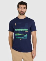 4F T-shirt regular z nadrukiem męski - granatowy XL. Niebieskie t-shirty męskie 4f, m, bez wzorów, z bawełny, bez kołnierzyka. Za 69.99 zł.