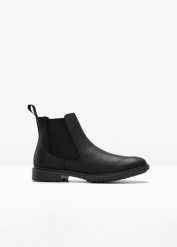 Sztyblety. Czarne botki damskie bonprix, sportowe, bez obcasa, bez zapięcia. Za 169.99 zł.
