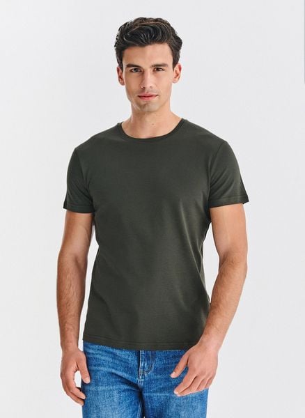 PAKO LORENTE – Zielony t-shirt męski. Zielone t-shirty męskie Pako Lorente, m, bez wzorów, z bawełny, bez kołnierzyka. Za 119.99 zł.