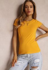 Żółty T-shirt Ariema. Żółte bluzki damskie Renee, l, bez wzorów, z dzianiny, bez kołnierzyka. Za 24.99 zł.