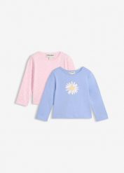 Bluzka z długim rękawem z czystej bawełny organicznej (2 szt.). Niebieskie t-shirty i topy dla dziewczynek bonprix, bez wzorów, z bawełny, bez ramiączek. Za 69.99 zł.