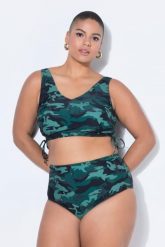 Damskie Top od bikini miękkie miseczki marszczona taśma moro. Zielone bikini damskie Ulla Popken, plus size, bez wzorów, plus size. Za 111.99 zł.