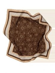 Apaszka damska WINGS brązowa 90x90 cm kwiatowy geometryczny wzór. Brązowe szaliki i chusty damskie Wings, z aplikacjami, z materiału, eleganckie. Za 49.90 zł.
