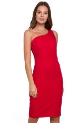 Elegancka sukienka na jedno ramię ołówkowa czerwona. Czerwone sukienki damskie Sukienki.shop, do pracy, xl, bez wzorów, biznesowe, z asymetrycznym kołnierzem, bez ramiączek, midi, asymetryczne. W wyprzedaży za 160.00 zł.