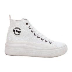 Trampki Damskie Na Platformie Lee Cooper LCW-25-44-3209L Biale białe. Białe trampki i tenisówki damskie bez wzorów, eleganckie, bez zapięcia. Za 187.53 zł.