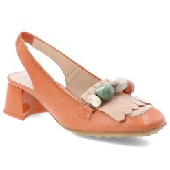 Pomarańczowe Sandały Hispanitas Eleganckie Obuwie Damskie. Brązowe klapki damskie Hispanitas, bez wzorów, z lakierowanej skóry, bez obcasa, na obcasie, bez zapięcia. Za 599.00 zł.
