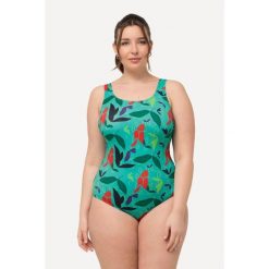 Damskie Kostium kąpielowy wzór w liście bez miękkich miseczek okrągły dekolt. Zielone kostiumy jednoczęściowe damskie Ulla Popken, plus size, bez wzorów, z elastanu, sportowe, plus size. W wyprzedaży za 159.99 zł.