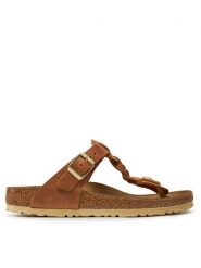 Birkenstock Japonki Gizeh Braided 1021336 Brązowy. Brązowe klapki damskie Birkenstock, bez wzorów, ze skóry, bez obcasa. Za 399.99 zł.