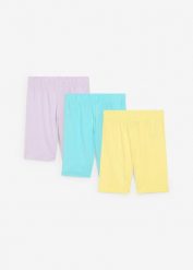 Kolarki (3 pary) z elastycznej mieszanki bawełny. Żółte legginsy dla dziewczynek bonprix, bez wzorów, z bawełny. Za 59.99 zł.