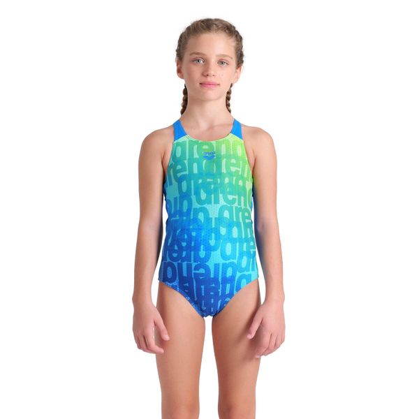 Kostium kąpielowy Arena Multi Colours V-Back. Niebieskie stroje kąpielowe dla dziewczynek Arena, bez wzorów, z materiału. Za 186.50 zł.