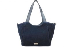 Torebka damska zamszowa typu worek - Granatowa. Niebieskie torebki shopper damskie Barberinis, bez wzorów, z jeansu, biznesowe, na ramię, duże, pikowane, bez dodatków. Za 300.99 zł.