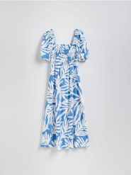 Sukienka maxi - niebieski. Niebieskie sukienki damskie Reserved, l, bez wzorów, z bawełny, bez kołnierzyka, bez ramiączek, maxi. W wyprzedaży za 89.99 zł.