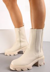 Beżowe Botki w Stylu Grunge na Masywnej Podeszwie Iothea. Brązowe botki damskie Renee, eleganckie, bez obcasa, na obcasie, bez zapięcia. Za 99.99 zł.