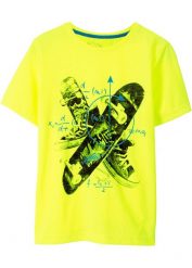 T-shirt z nadrukiem deskorolkarza. Żółte koszule dla chłopców bonprix, bez wzorów, bez ramiączek. Za 44.99 zł.
