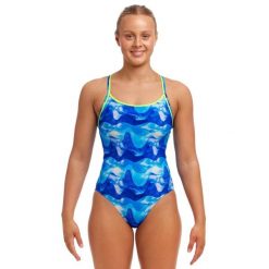 Strój kąpielowy damski jednoczęściowy na basen plażę Funkita. Niebieskie kostiumy jednoczęściowe damskie FUNKITA, s, bez wzorów, sportowe, do pływania. Za 279.00 zł.