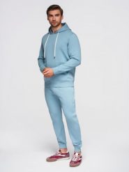 Komplet dresowy męski bluza bawełniana dresowa + spodnie joggery - niebieski V7. Niebieskie bluzy męskie Ombre Clothing, m, z aplikacjami, z bawełny. Za 339.99 zł.