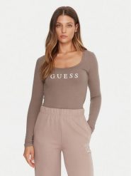 Guess Bluzka O5RI00 KBBU1 Beżowy Regular Fit. Brązowe bluzki damskie Guess, s, z aplikacjami, z bawełny, bez kołnierzyka, bez ramiączek. Za 131.99 zł.