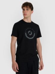4F T-shirt regular z nadrukiem męski - czarny S. Czarne t-shirty męskie 4f, m, bez wzorów, z bawełny, bez kołnierzyka. Za 69.99 zł.
