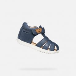 Sandały GEOX B S MACCHIA B Niebieski. Niebieskie sandały męskie Geox, ze skóry, bez zapięcia. Za 218.99 zł.