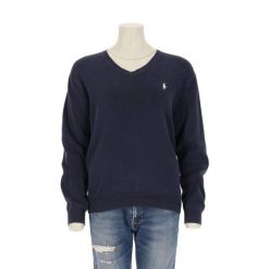 Second life - Damski granatowy sweter z dekoltem w serek - Stan bardzo dobry. Niebieskie swetry damskie Ralph Lauren, bez wzorów, sportowe, bez kołnierzyka, bez ramiączek, bez kaptura. Za 170.36 zł.