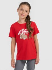 4F T-shirt regular z nadrukiem świątecznym dziewczęcy - czerwony 164 (13-14 lat). Czerwone t-shirty i topy dla dziewczynek 4f, bez wzorów, z bawełny, bez ramiączek. Za 39.99 zł.