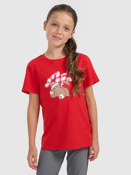 4F T-shirt regular z nadrukiem świątecznym dziewczęcy - czerwony 128 (7-8 lat). Czerwone t-shirty i topy dla dziewczynek 4f, bez wzorów, z bawełny, bez ramiączek. Za 39.99 zł.
