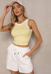 Żółty Top z Prążkowanego Materiału z Lamówką Sonindra. Żółte bluzki damskie Renee, na lato, m, z aplikacjami, z materiału, klasyczne, bez kołnierzyka, bez ramiączek. Za 24.99 zł.