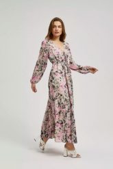Sukienka maxi z kwiatowym wzorem szara. Szare sukienki damskie MOODO, m, bez wzorów, z poliesteru, bez kołnierzyka, bez ramiączek, maxi. W wyprzedaży za 79.99 zł.