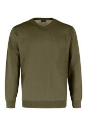 Sweter z dekoltem w serek S-KLARO. Brązowe swetry przez głowę męskie Volcano, l, bez wzorów, z bawełny, bez kołnierzyka. Za 139.99 zł.