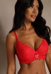 Czerwony Koronkowy Biustonosz Ozdobiony Cyrkoniowym Sercem Bothilei. Czerwone biustonosze Renee, bez wzorów, z jeansu. Za 39.99 zł.