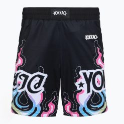 Spodenki treningowe męskie YOKKAO Flames Workout. Czarne krótkie spodenki sportowe męskie YOKKAO, l, bez wzorów, z materiału, na fitness i siłownię. Za 169.99 zł.