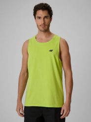 4F Koszulka bez rękawów regular gładka męska - zielona S. Zielone t-shirty męskie 4f, m, bez wzorów, z bawełny, bez kołnierzyka. Za 49.99 zł.