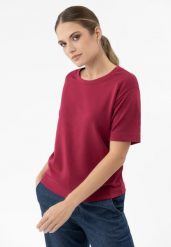 Różowa bluzka z modalu TM-ELI. Czerwone t-shirty damskie Volcano, uniwersalny, bez wzorów, z elastanu, bez kołnierzyka. Za 79.99 zł.