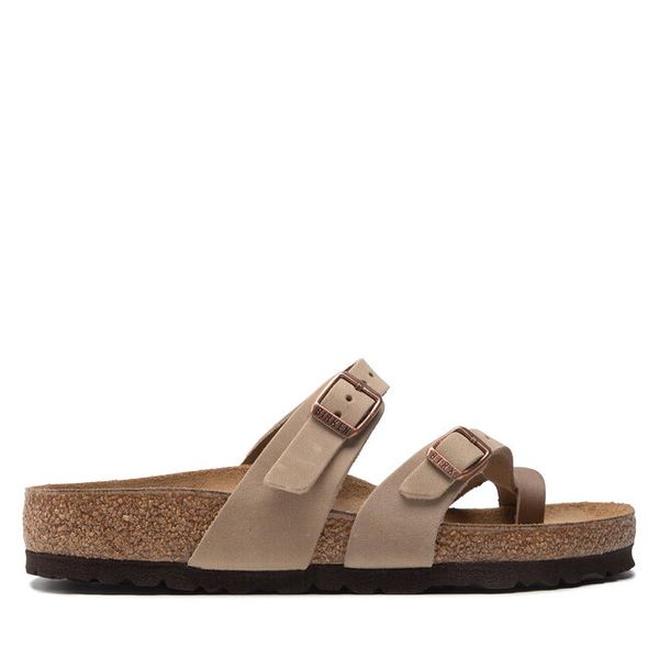 Japonki Birkenstock. Brązowe klapki damskie Birkenstock, bez wzorów, bez obcasa. Za 539.99 zł.