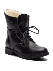 Clara Barson Trzewiki WYL1623-1 Czarny. Czarne botki damskie Clara Barson, ze skóry, bez obcasa, na płaskiej podeszwie, bez zapięcia. Za 129.99 zł.