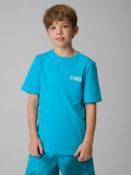 T-shirt regular z nadrukiem chłopięcy 4F 4FJRSS26TTSHM3832. Niebieskie t-shirty dla chłopców 4f, bez wzorów, z bawełny, bez ramiączek. Za 59.99 zł.