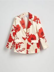 Wzorzysta marynarka oversize - wielobarwny. Żakiety damskie Reserved, l, bez wzorów, z tkaniny. W wyprzedaży za 139.99 zł.
