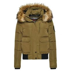 Damska ocieplana kurtka z kapturem Superdry Everest. Zielone kurtki damskie Superdry., xl, z aplikacjami, z nylonu, z kapturem. Za 697.75 zł.
