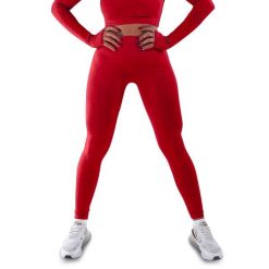 Techniczne legginsy z efektem push-up i idealną sylwetką. Czerwone legginsy damskie R-EVENGE, m, bez wzorów, z elastanu, na fitness i siłownię. Za 195.88 zł.