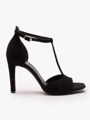 Czarne sandały na wysokim obcasie. Czarne sandały damskie Ryłko, bez wzorów, z gumy, bez obcasa, na obcasie, bez zapięcia. Za 449.99 zł.