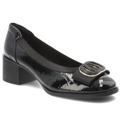 Półbuty damskie Filippo, cholewka ze skóry naturalnej lakierowanej wsuwany fason ozdobna aplikacja, czarne, DP6960/26. Czarne półbuty damskie Filippo, z aplikacjami, z lakierowanej skóry, biznesowe, bez obcasa, na obcasie, bez zapięcia. Za 199.00 zł.