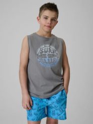 4F Koszulka bez rękawów loose z nadrukiem chłopięca - szara 128 (7-8 lat). Szare t-shirty dla chłopców 4f, bez wzorów, z bawełny, bez ramiączek. Za 39.99 zł.