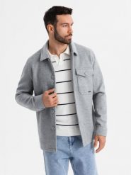 Lekka flauszowa kurtka męska z dodatkiem wiskozy – szara V2 OM-JANP-0199 - XXL. Szare kurtki męskie Ombre Clothing, l, bez wzorów, z materiału, bez kaptura. Za 209.99 zł.